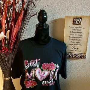 Floral 'Best Mom Ever' Black T-Shirt